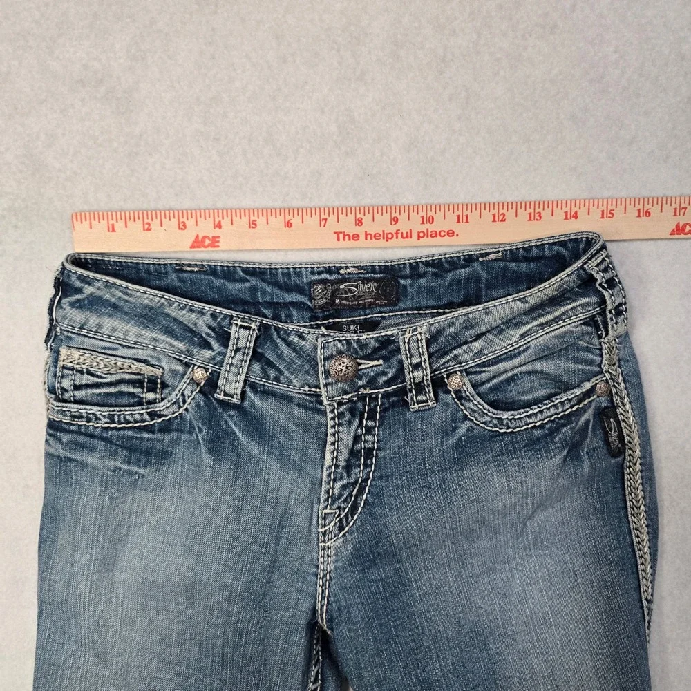 Silver Jeans Co Suki Mid Slim Bootcut Blue Denim Braided Seam W30 L33